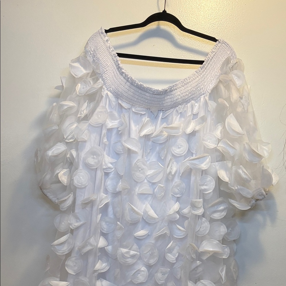 Ashley Stewart White Textured Floral Blouse